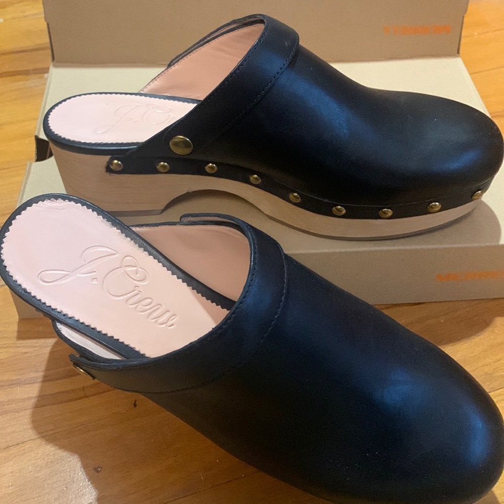 J. Crew Leather Clogs Style BA188 Black Size 9
